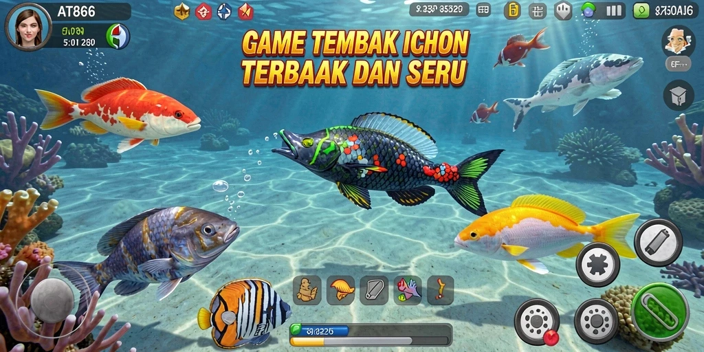Screenshot gameplay AT866 dengan aksi menembak ikan yang seru.