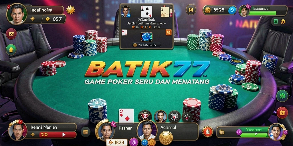 Tampilan gameplay Poker seru dan menarik di BATIK77.