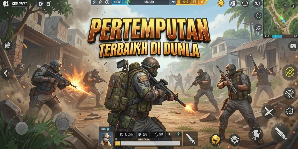 Tampilan layar permainan CEMARA77 yang intens dan penuh aksi Battle Royale.