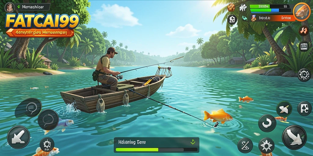 Screenshot gameplay FATCAI99 yang menampilkan aksi memancing yang mendebarkan.