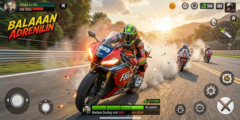 Gambaran gameplay balapan motor yang seru dan menegangkan.
