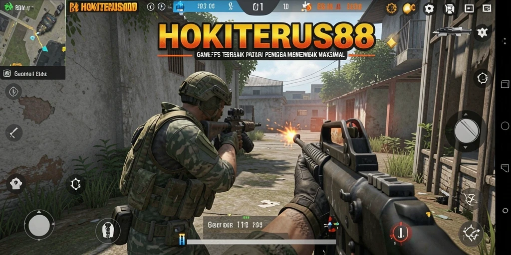 Tangkapan layar menunjukkan aksi menembak yang mendebarkan dalam HOKITERUS88.