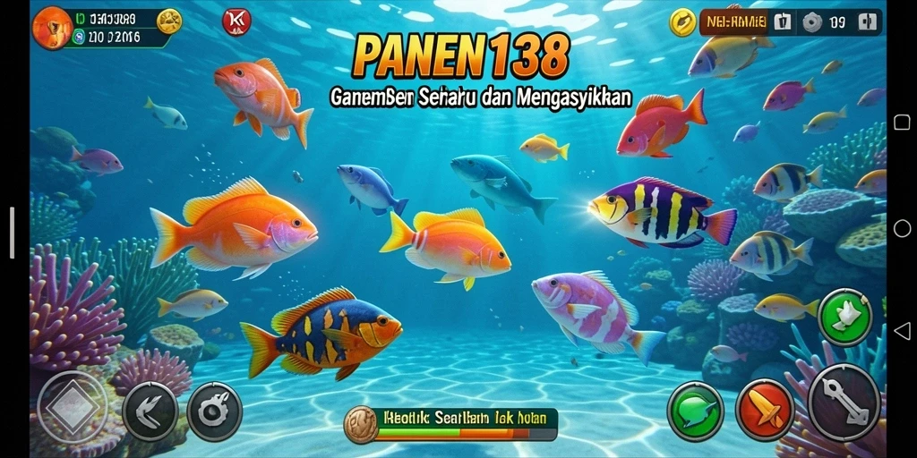 Screenshot gameplay Tembak Ikan dengan ikan beragam yang siap diburu.