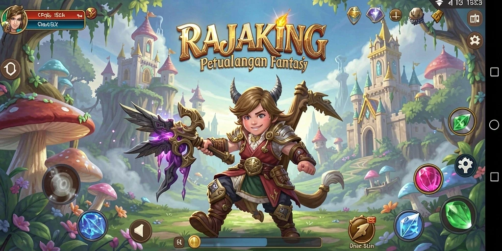 Tampilan gameplay RAJAKING dengan berbagai karakter dan monster yang menakjubkan.