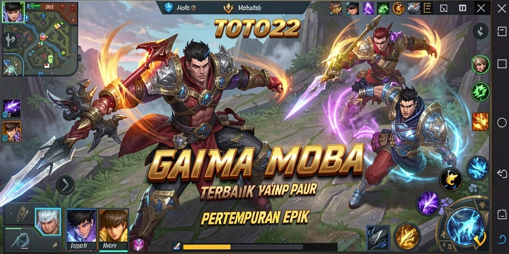 Tampilan gameplay TOTO22 yang penuh aksi dan strategi MOBA.