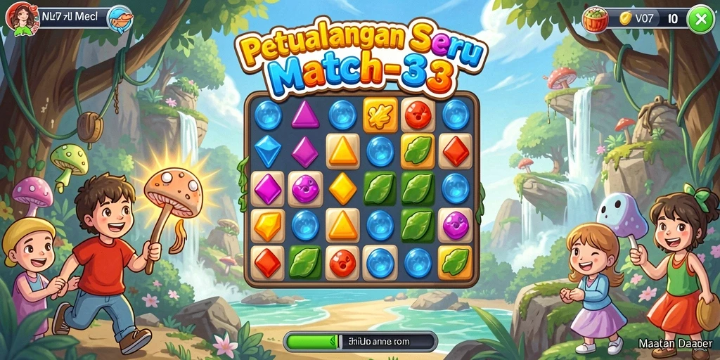 Tampilan screenshot utama V07 menampilkan gameplay Match-3 yang penuh warna.
