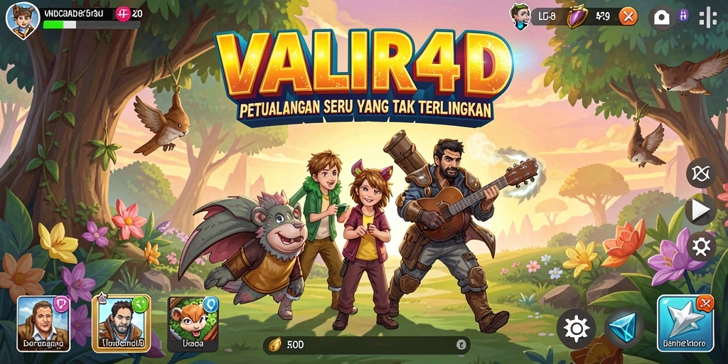 Tangkapan layar utama VALIR4D menampilkan aksi seru dalam dunia petualangan.